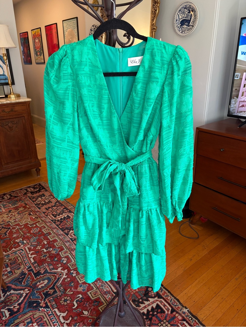Eliza J Emerald Green Textured Wrap Dress